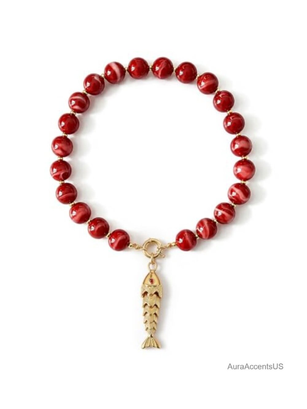 Chunky Beaded Fish Necklace Statement Resin Boho Pendant Necklace